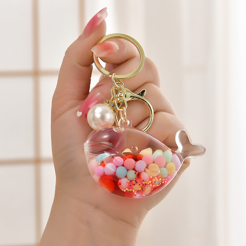 Wholesale Oil Bottle Floating Sugar Bean Whale Acrylic Liquid Keychain